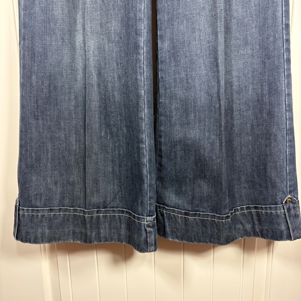 Venezia Dark Wash High Rise Wide Leg Trouser Jeans with Front Pleats and Cuffs - Picture 4 of 10